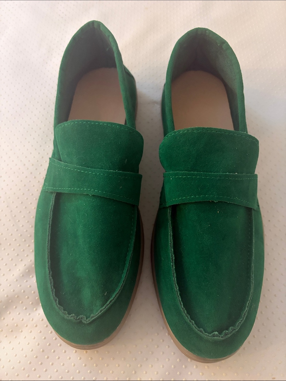 Green Suede Penny Loafers